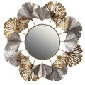 Fabulaxe 33" Accent Wall Mounted Mirror with Gold and Silver with Decorative Modern Ginkgo Leaf Frame QI004342